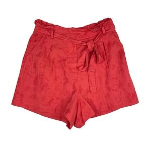 Anthropologie A Loves A Paperbag Shorts High Rise Red Floral Print Belted- 4